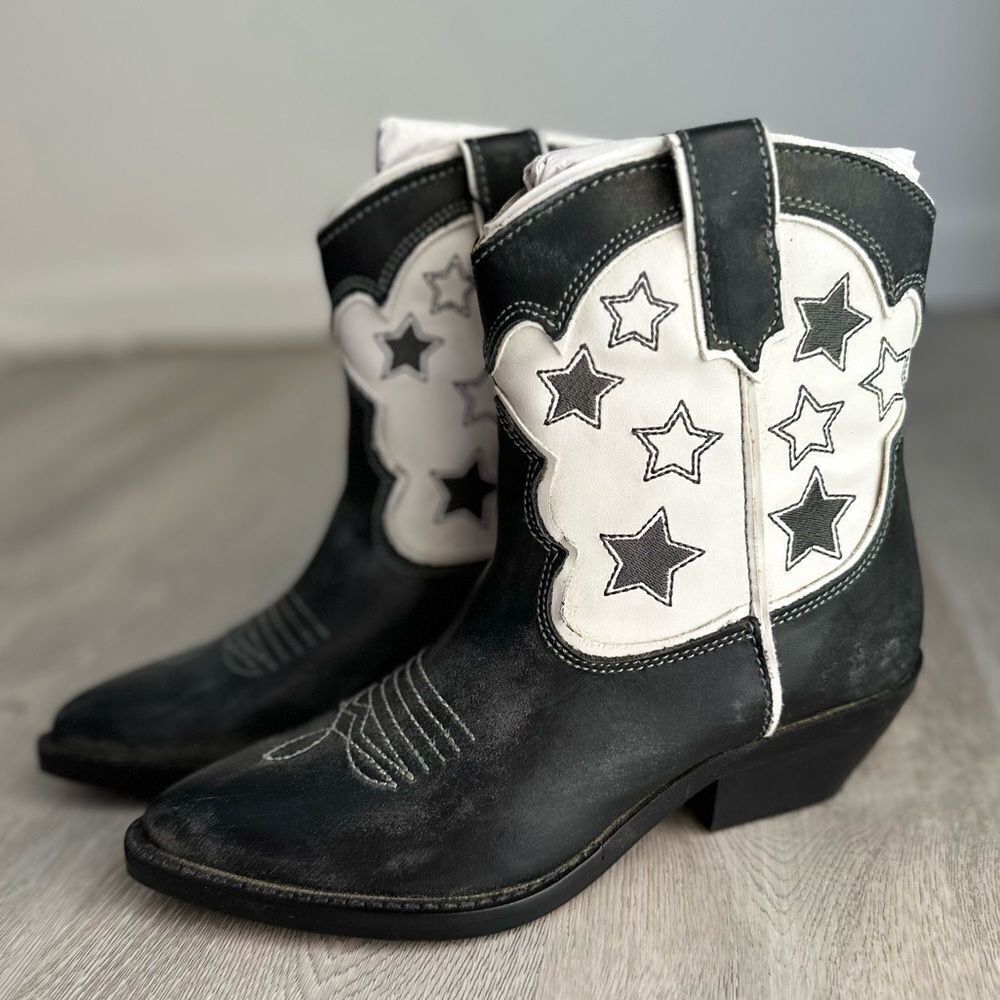 ZARA STAR LEATHER COWBOY ANKLE BOOTS - Picture 2 of 13
